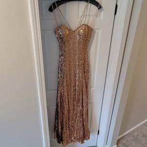 Faviana Couture Gold Sequin Prom Dress